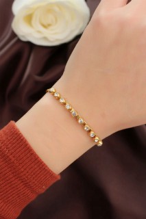 Bracelet - Steel Gold Color Sequential Stone Bracelet 100319918 - Turkey