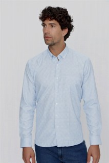 Men Clothing - Men's Blue Como Checked Pocket Regular Fit Wide Cut Shirt 100351051 - Turkey