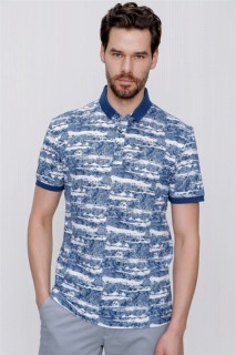 T-Shirt - Men's Navy Blue Polo Collar Printed Dynamic Fit Comfortable T-Shirt 100350716 - Turkey