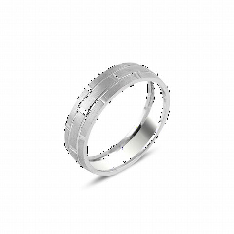 Brick Patterned Silver Wedding Ring 100347050