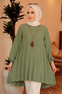 Clothes - Almond Green Hijab Tunic 100341006 - Turkey