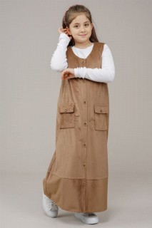 Young Girl Buttoned Velvet Gilet Dress 100325630