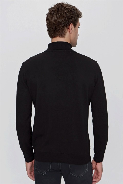 Men's Black Basic Dynamic Fit Relaxed Fit Full Turtleneck Knitwear Sweater 100345147