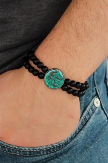 Men Shoes-Bags & Other - Double Row Natural Stone Men's Bracelet With AtatÃ¼rk Portrait On Green Metal 100318444 - Turkey