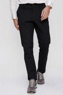 pants - بنطلون رجالي أسود من ديناميكي مناسب بجيب جانبي غير رسمي من القطن والكتان 100350630 - Turkey