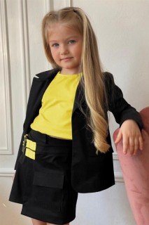 Girl's Zero Sleeve Blouse and Double Belt Detail Yellow Shorts Skirt Suit 100328218