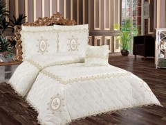 Dowry Bed Sets - Amadora Samt Tagesdecke mit Spitze Creme 100344732 - Turkey