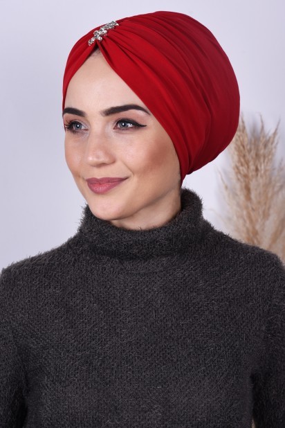 Stone Pleated Bonnet Red 100285028