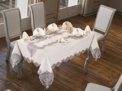 Table Cover Set - Verna Table Cloth 26 Pieces Cream Silver 100329332 - Turkey