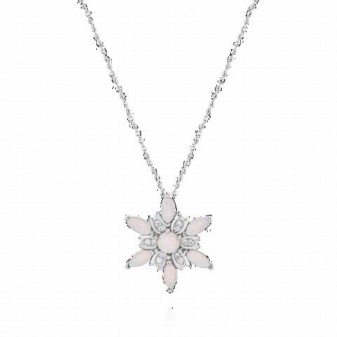 Opal Stone Wind Flower Model Silver Necklace 100350091
