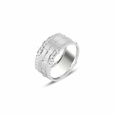 Silver Rings 925 - Square Motif Silver Wedding Ring 100347003 - Turkey