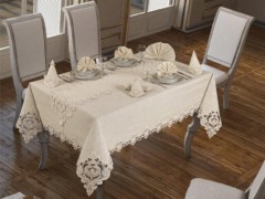 Rectangle Table Cover - Nappe Miray Guipure Française Crème 100329440 - Turkey