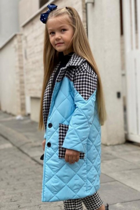 Girls' Three Piece Blue Bottom Top Set With Crowbar Pants and Quilted Coat 100327377