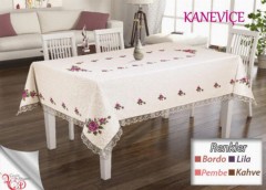 Rectangle Table Cover - Cross Stitch Printed Guipureed Table Cloth 4 Colors 100280224 - Turkey