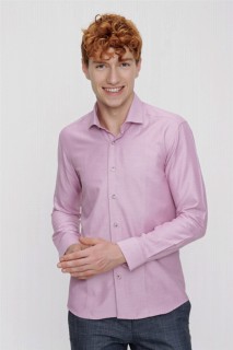Shirt - Men's Lilac Slim Fit Slim Fit Jacquard Hard Collar Long Sleeve Shirt 100350641 - Turkey