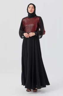 Daily Dress - Women's Sequined Sleeves Chiffon Evening Dress 100342691 - Turkey