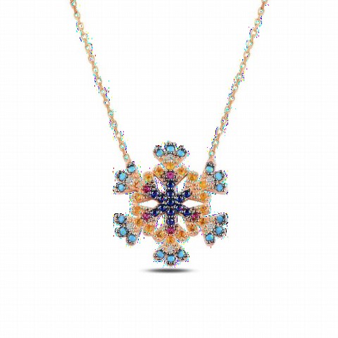 Other Necklace - Mix Stone Snowflake Model Women's Sterling Silver Necklace 100347634 - Turkey