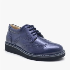 Boy Shoes - Hidra Bleu Foncé En Cuir Verni Classique Garçon Chaussures Mocassins 100278525 - Turkey