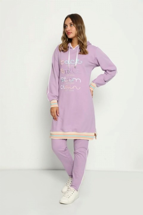 Pajamas - طقم بدلة رياضية بقلنسوة ومطرز ومفصل للنساء 100325545 - Turkey