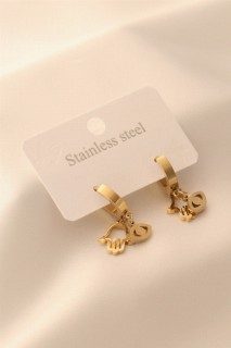 Jewelry & Watches - Gold Color Fatma Ana Hand Eye Figure Steel Women's Earrings 100327774 - Turkey