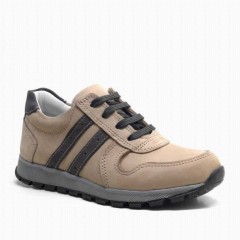 Boys - Sand Color Zippered Genuine Leather Children's Sports School Shoes 100278783 - Turkey