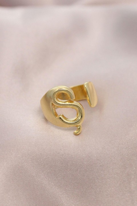 Jewelry & Watches - Letter S Front Adjustable Gold Metal Ring 100319372 - Turkey
