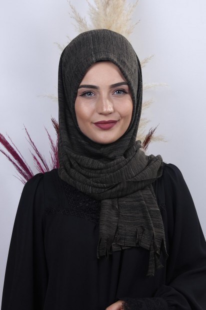Woman Hijab & Scarf - Knitwear Practical Hijab Shawl Khaki Green 100282922 - Turkey