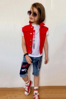 Boy Clothing - Jungen-Hochzeits-Weste mit Knöpfen, roter Jeans-Shorts-Anzug 100328272 - Turkey
