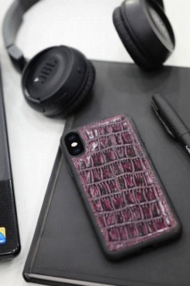 iPhone Case - Purple Croco Patterned Leather iPhone X / XS Case 100345986 - Turkey