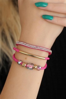 Bracelet - Stone Pink Leather Women's Bracelet 100318780 - Turkey