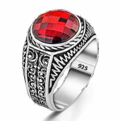 Zircon Stone Ottoman Patterned Silver Ring 100350277