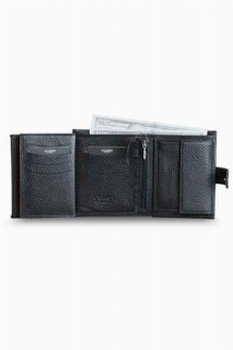 Multi-Compartment Flip Vertical Black Leather Men's Wallet 100346266