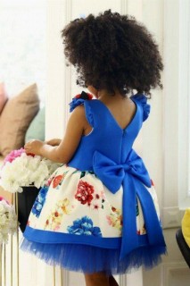 Girl's New Floral Blue Dress with Brooch and Buckle Gift 100328187