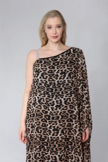 Evening Cloths - Plus Size One Shoulder Leopard Chiffon Dress 100276727 - Turkey