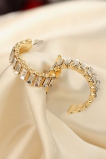 Jewelry & Watches - Gold Color Baguette Stone Thick Hoop Earrings 100326548 - Turkey