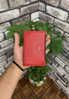 Bags - Slim Red Leather Wallet with Snap fastener 100345903 - Turkey