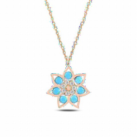 Other Necklace - Turquoise Stone Flower Model Women's Silver Necklace 100346869 - Turkey