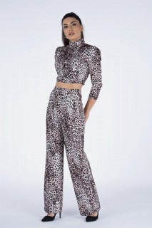 Cloth set - Women's Leopard Patterned Belt Double Suit 100326223 - Turkey