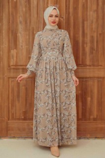 Clothes - Beige Hijab Dress 100340242 - Turkey