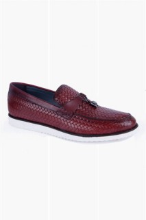 Shoes - Men's Dark Claret Red Casual Tassel Patterned Leather Shoes 100351211 - Turkey