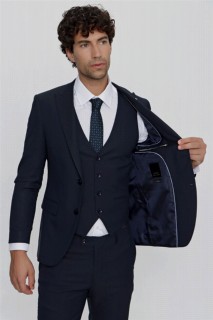 Men's Navy Blue Rabat Vest Jacquard Slim Fit Slim Fit Suit 100351007