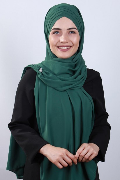 Woman Hijab & Scarf - 4 Châle Hijab Drapé Vert Émeraude - Turkey
