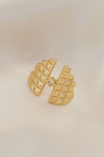 Rings - Adjustable Gold Color Metal Zircon Stone Pyramid Ring 100319266 - Turkey