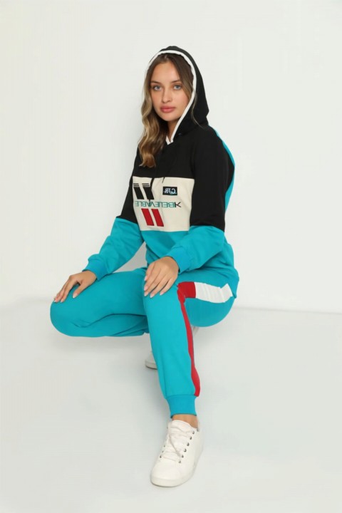 Women's Embroidery Detailed Hooded Tracksuit Set 100325557