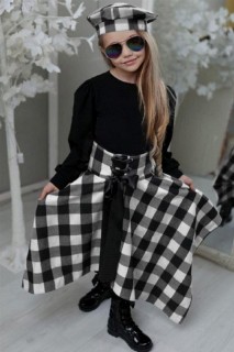 Kids - Girls Painter Hat With Asymmetric Cut Black Skirt Suit 100327010 - Turkey