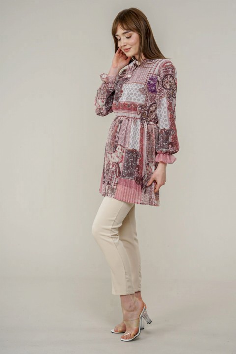 Women's Pleated Patterned Tunic 100326028
