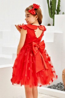 Girl's Flower Detailed Skirt Fluffy Tulle and Glitter Red Evening Dress 100327681