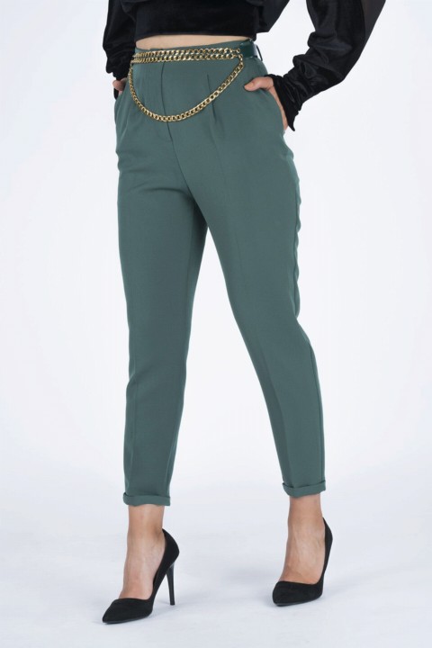 Women's Belted High Waist Fabric Trousers 100342736