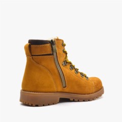 Griffon Genuine Leather Yellow Children's Boots with Zip and Fur 100278596