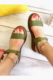 Cenny Green Leather Sandals 100343433
